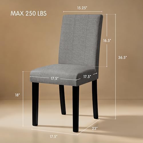 HOMYZOO Dining Chairs Set of 6, Upholstered Dining Room Chairs with Padded Seat & Solid Wood Legs, Modern Farmhouse Kitchen Chairs for Living Room/Restaurant/Cafe, Dark Gray
