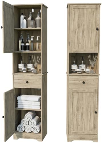 Viaozutis Tall Bathroom Cabinet, Storage Cabinet with 2 Doors & 2Drawer, with Ajustable Shelve, for Bathrooms, Kitchens,Entrances（Grey）
