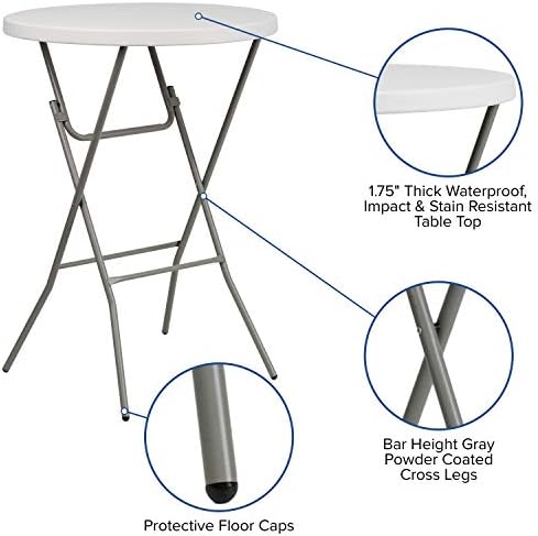 Flash Furniture 2.63 ft Plastic Round Folding Bar Table, Granite White
