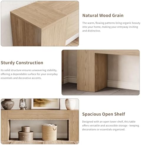 Epecoya 86-Inch Console Table for Living Room, Light Oak Brown