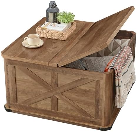 VASAGLE Farmhouse Coffee Table with Storage, Flip-Top Lids