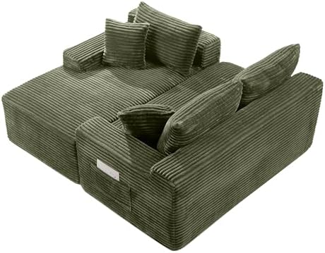 95" L-Shaped Left Facing Cloud Sectional Couch for Living Room, Modular Compressed Boneless Sectional Sofa Corduroy Boneless Corner Foam Sofa W/Chaise Lounge and Pillows