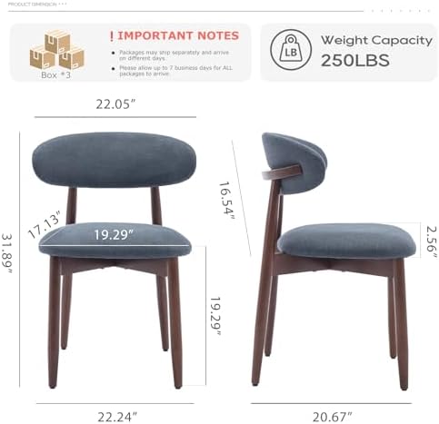 COLAMY Wooden Dining Room Chairs Set of 6, Modern Upholstered Fabric Dining Chairs, Farmhouse Kitchen Side Chair with Foot Pegs, Blue