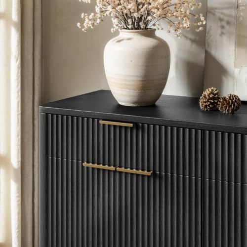 Evermagin 67" Fluted Black Sideboard Buffet Cabinet with 3 Drawers
