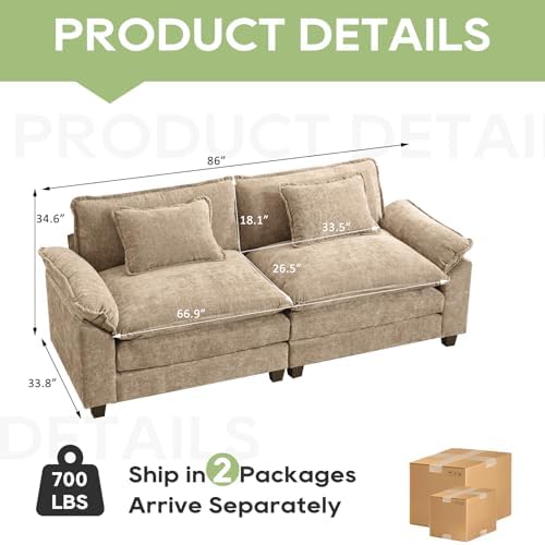 Oprisen 86" Modular Sectional Sofa, Comfy Loveseat Deep Cloud Couch