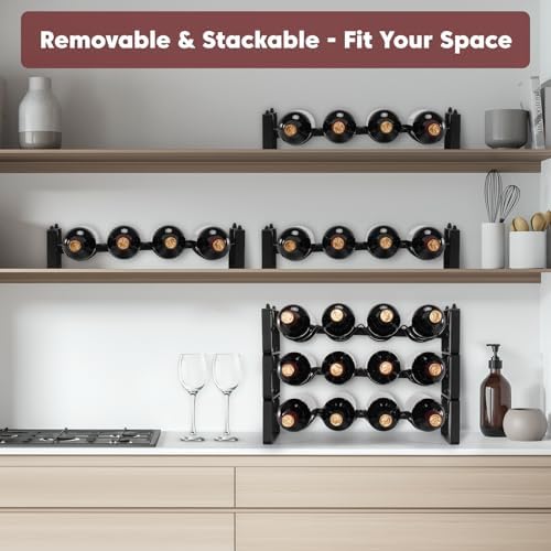3 Tier Stackable Wine Rack Countertop, 12 Wine Bottle Holder for Cabinet