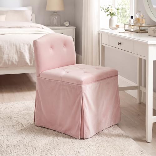 Pink Velvet Makeup Vanity Chair with Back & Wheels