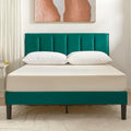 VECELO Full Size Bed Frame with Upholstered Headboard, Dark Green