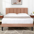 VECELO Full Size Bed Frame with Upholstered Headboard, Coffee