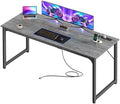 PRAISUN 63 X 24 Inch Computer Desk, Power Outlets, USB-C, Grey