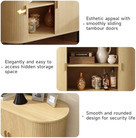 ONBRILL 40" Sideboard Buffet Cabinet, Sliding Door/Adjustable Shelf, Oak