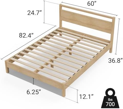 LIFEMENT Signature Wood Platform Bed Frame with Headboard, Essential, Noise Free, Under Bed Storage, No Box Spring Needed, Easy Assembly (Natural, Queen (U.S. Standard))