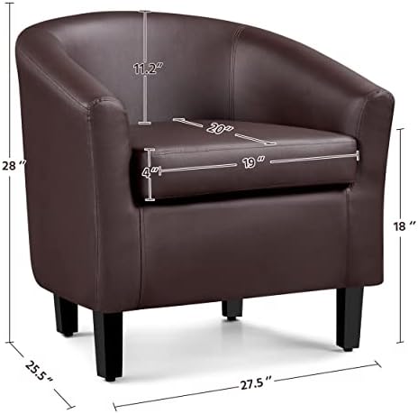 Yaheetech Accent Chairs, Faux Leather Barrel Armchairs Espresso