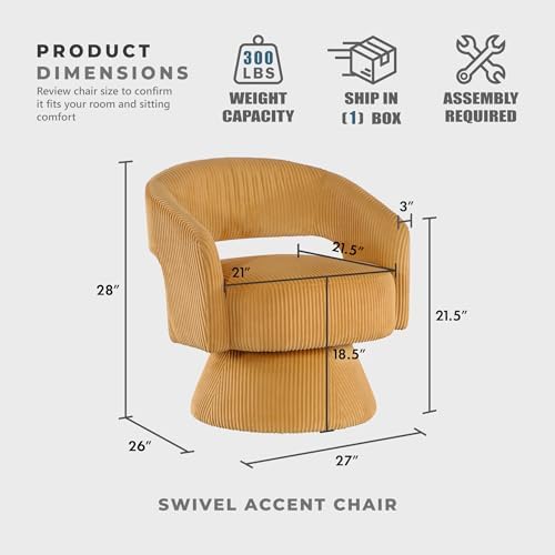 Lexicon Modern Comfy Corduroy 360 Degree Swivel Accent Chair, Yellow