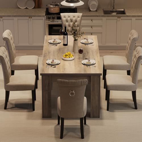 Garvee Wood Farmhouse Dining Table for 4-6, Heavy Duty Large Kitchen Table, 63 Inches Long Rectangular Dining Room Tables with Strong Legs, 1.18" Thickness Tabletop, for Big Family, Rustic Gray