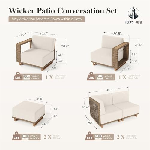 HERA'S HOUSE 8-Piece Patio Sectional Furniture Set with 10" Thick Cushions