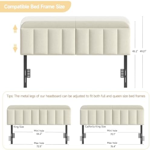 ONBRILL King Headboard Only with LED Light, Upholstered Storage Headboards