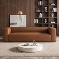 90.94-Inch Cognac Tan Faux Leather Sofa, Modern 3-Seater Couch