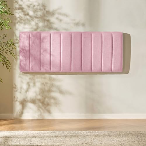 Nestl Upholstered Queen Headboard - Easy Assemble Channel Stitched Headboard Queen Size - Wall Mounted Headboards with 3D Soundproof Wall Panels Peel & Stick Floating Headboards, Pink