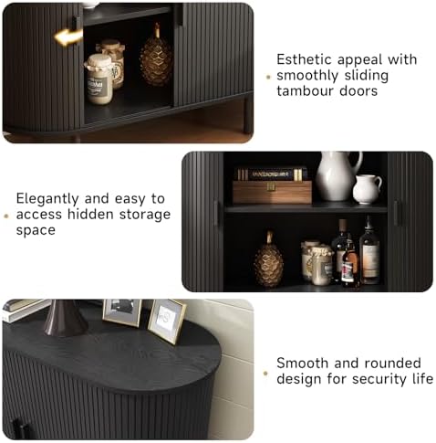 ONBRILL 40" Sideboard Buffet Cabinet, Sliding Door/Adjustable Shelf, Black