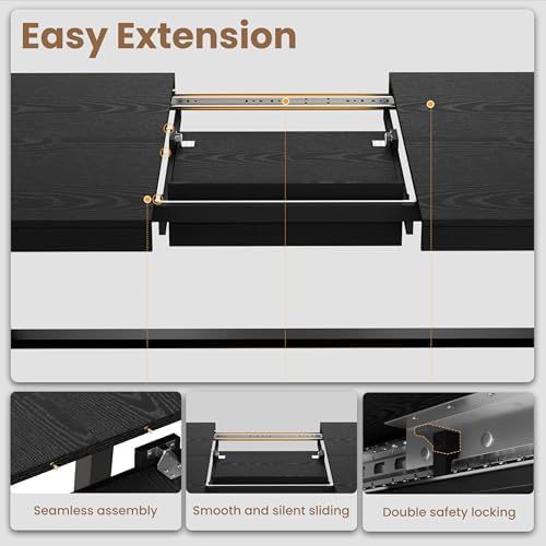 Garvee 63-83" Expandable Dining Table, Large Kitchen Table, Black