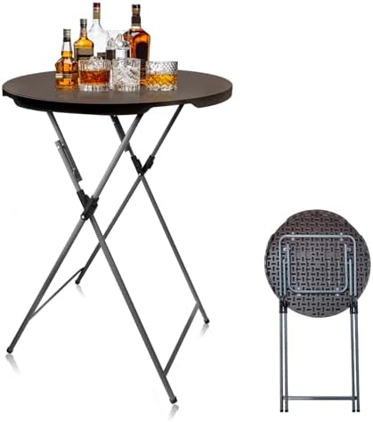 GUAGUA 32in Folding Cocktail Table, Bar Height, Round,High Top,Brown