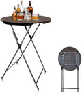 GUAGUA 32in Folding Cocktail Table, Bar Height, Round,High Top,Brown