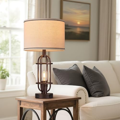 Reaketon Farmhouse Table Lamps for Living Room Set of 2, Oil Rubbed Bronze