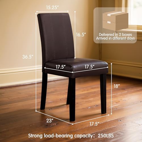 CHUN YI Dining Chairs Set of 8, Faux Leather Dining Room Chairs, Upholstered Modern Kitchen Parsons Chairs for Dining Room with Sturdy Wood Legs, Brown