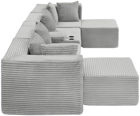 144-Inch Oversized U-Shaped Modular Cloud Couch Boneless Corner Sectional Couch W/Console & Ottomans, Compression Boneless Corner Sofa Corduroy Sectional Sofa for Living Room