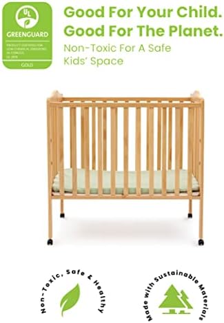 Delta Children Folding Portable Mini Baby Crib with 1.5-inch Mattress - Greenguard Gold Certified, Natural