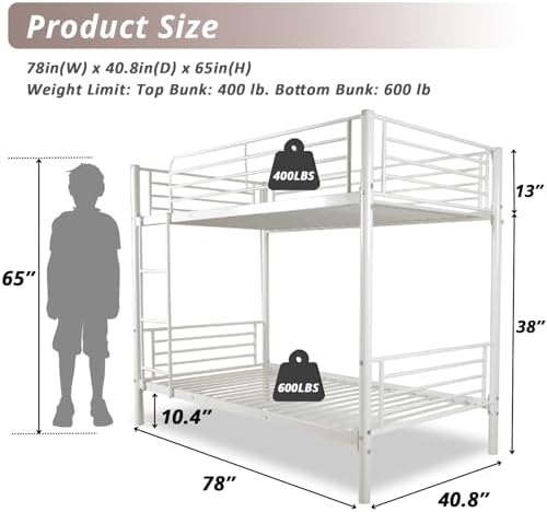 Karl home Metal Bunk Bed Twin Over Twin with Built-in Ladder, White
