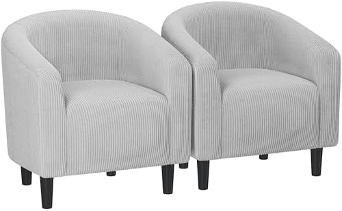 Yaheetech Compact Corduroy Accent Chairs Set of 2 for Bedroom, Light Gray