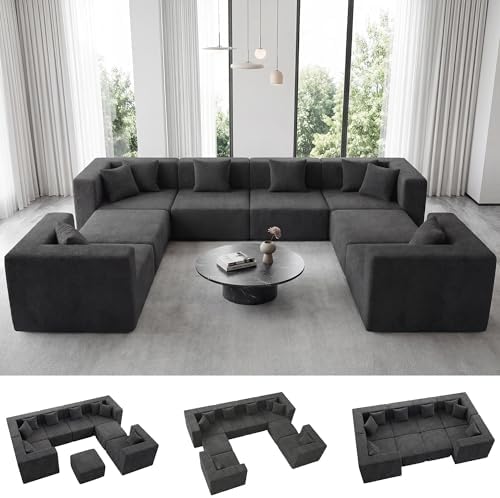 MONVANE Oversized U-Shaped 8 Seat Modular Sectional Sofa, Dark Grey