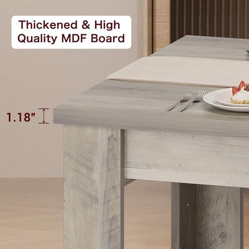 Garvee Wood Farmhouse Dining Table for 4-6, Heavy Duty Large Kitchen Table, 63 Inches Long Rectangular Dining Room Tables with Strong Legs, 1.18" Thickness Tabletop, for Big Family, Rustic Gray