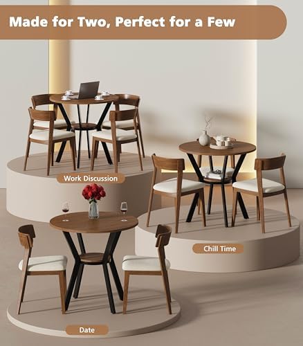 MECHYIN 31.5" Round Dining Table for 2-4, Small Kitchen Table with Storage