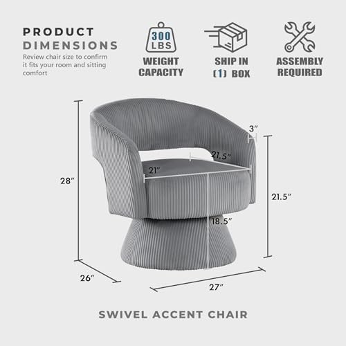 Lexicon Modern Comfy Corduroy 360 Degree Swivel Accent Chair, Dark Gray