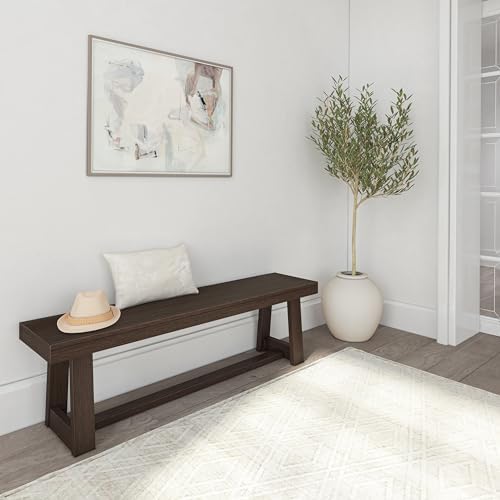 Plank+Beam Classic Dining Bench, 60 Inch, Walnut Wirebrush