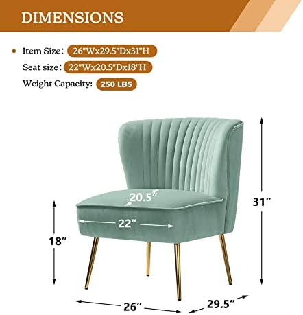 HULALA HOME Velvet Accent Chair, Modern Upholstered Cute Side Chair with Gold Metal Legs, Armless Wingback Slipper Chair Comfy Living Room Chair for Bedroom Guest Room Vanity,SAGE