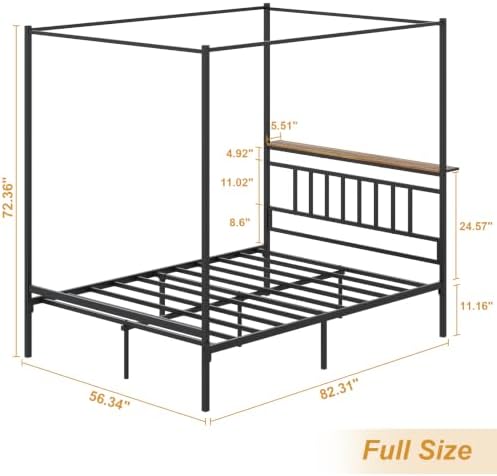 Full Canopy Bed Frame with Storage Headboard Minimalist Style 4 Posters Bed