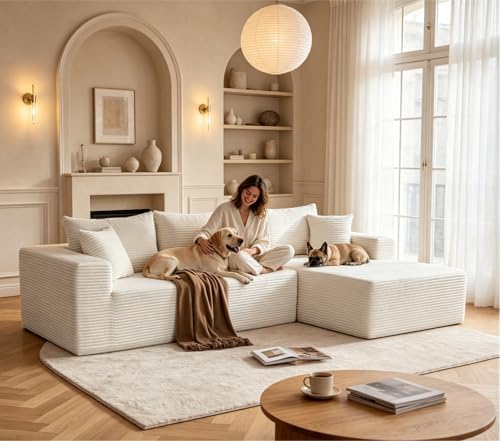 Mangodan 110” Boneless Couch, Cloud Sectional Sofa for Living Room, Beige