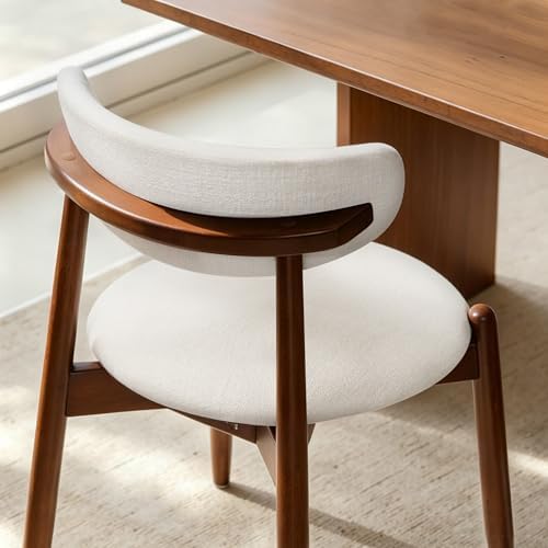 CHUN YI Dining Chairs Set of 6, Wooden Dining Room Chairs with Ergonomic Curved Back, Upholstered Mid Century Modern Kitchen Chairs, Cream