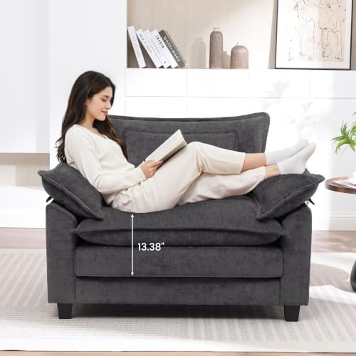 Chenille Oversized Accent Chair,44" Modern Upholstered Living Room Chairs,Comfy Armchair with Extra Thicked Cloud Sofa Chair,Reading Chair Side Chair for Bedroom Apartment Darkgrey