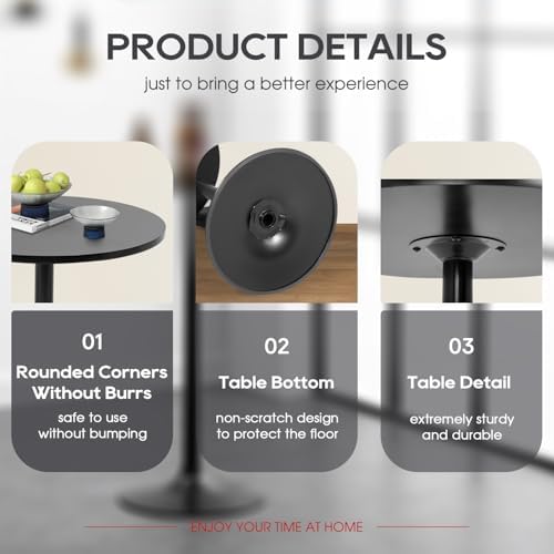 FDW | Bar Table | 40 Inch | Dark Black | Fixed Height Round Table
