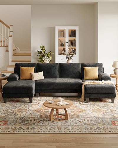 U-Shaped Sectional Couches for Living Room | 112 Inch Modern Sectional Couch | Chenille Sofa with Double Chaise for Apartment Black