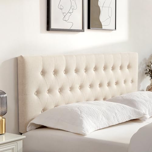 Tufted Upholstered Headboard Twin Size, Adjustable Height 37- 51 in, Beige