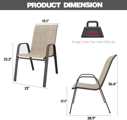 Patio Chairs Set of 4, Stackable Outdoor Dining Chairs for All Weather Textilene Fabric & Metal Frame, Outdoor Chairs Set for Backyard Deck Garden