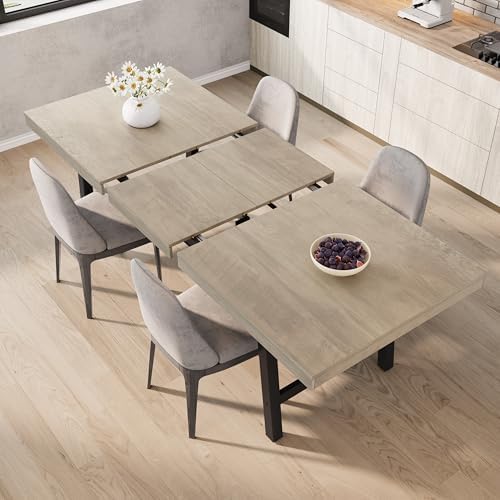 GarveeHome 63-83" Extendable Dining Table, Industrial Rectangular Dining Room Table for 6-8 People, Expandable Kitchen Table with Heavy Duty Metal Frame for Dining Room, Kitchen & Parties, Grey