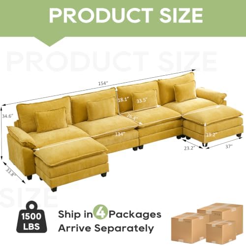 Oprisen 154" Modular Sectional Sofa, Comfy Deep Cloud Couch with Ottoman