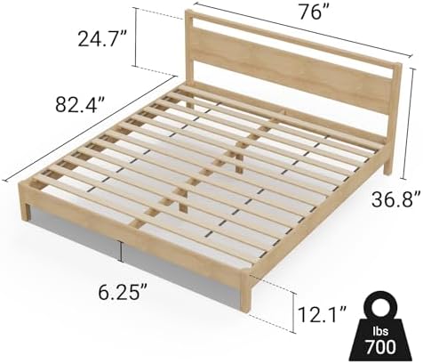 LIFEMENT Signature Wood Platform Bed Frame with Headboard, Essential, Noise Free, Under Bed Storage, No Box Spring Needed, Easy Assembly (Natural, King (U.S. Standard))
